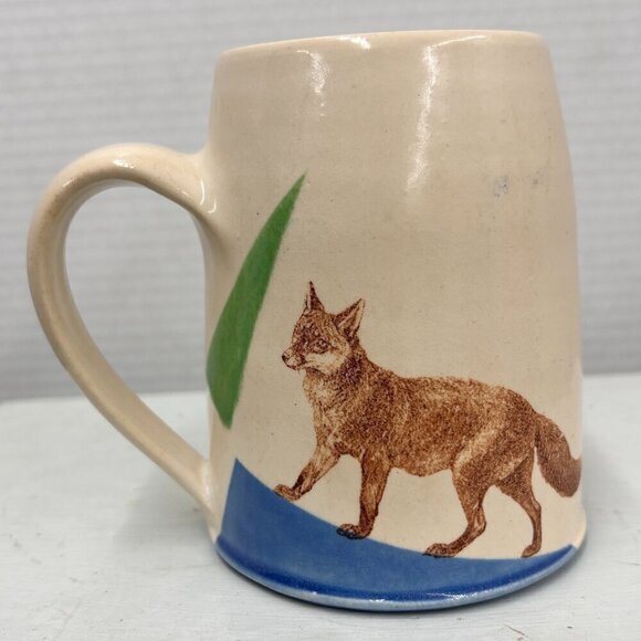 Paige Coull Signed Handmade Pottery Mug Nature Inspired Wolf Woods RARE 12 oz - Picture 1 of 14